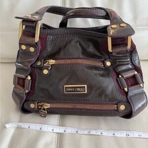 Jimmy Choo Glossy Brown and Burgundy Mini Bag